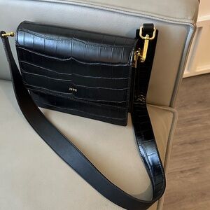 JW PEI Black Croc-Textured Crossbody Bag